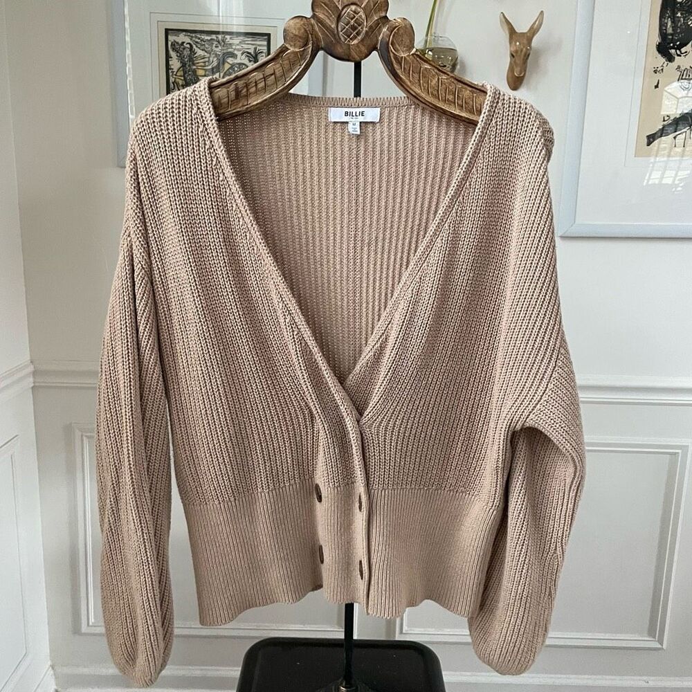 Billie The Label Madeleine Double Breasted Cardigan Sweater Tan M